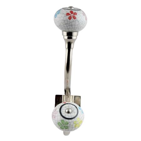 Mixed Floral Crackle Ceramic Silver Iron Hook